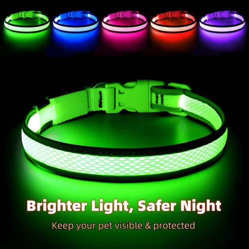 usb rechargeable led dog collar lights adjustable comfortable soft mesh for small medium large dogs 6 colorful lights yellow with usb charging durable stylish design for visibility