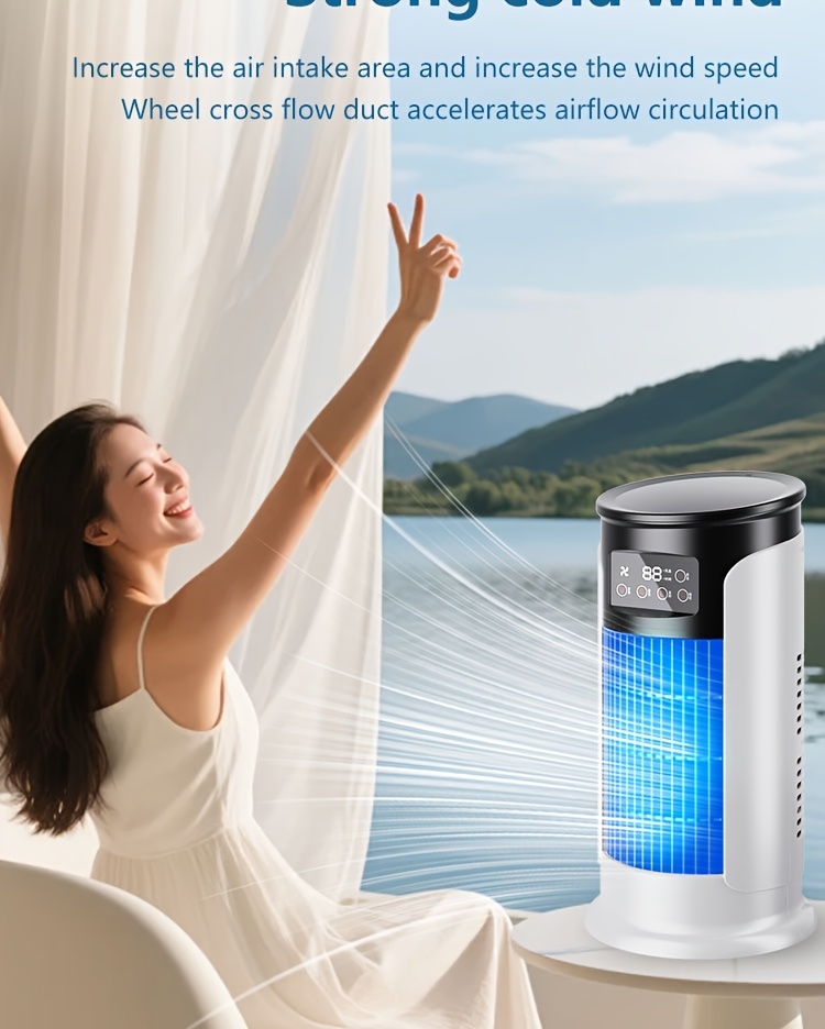 Portable 3-in-1 Water-cooled Air Conditioner with Two Ice Packs, Equipped with a Humidifier, Featuring Dazzling LED Lights and a Fan. Built-in USB Cooling Unit with a 450ml Large-capacity Water Tank, Supports 6-speed Wind Adjustment, and Adjustable