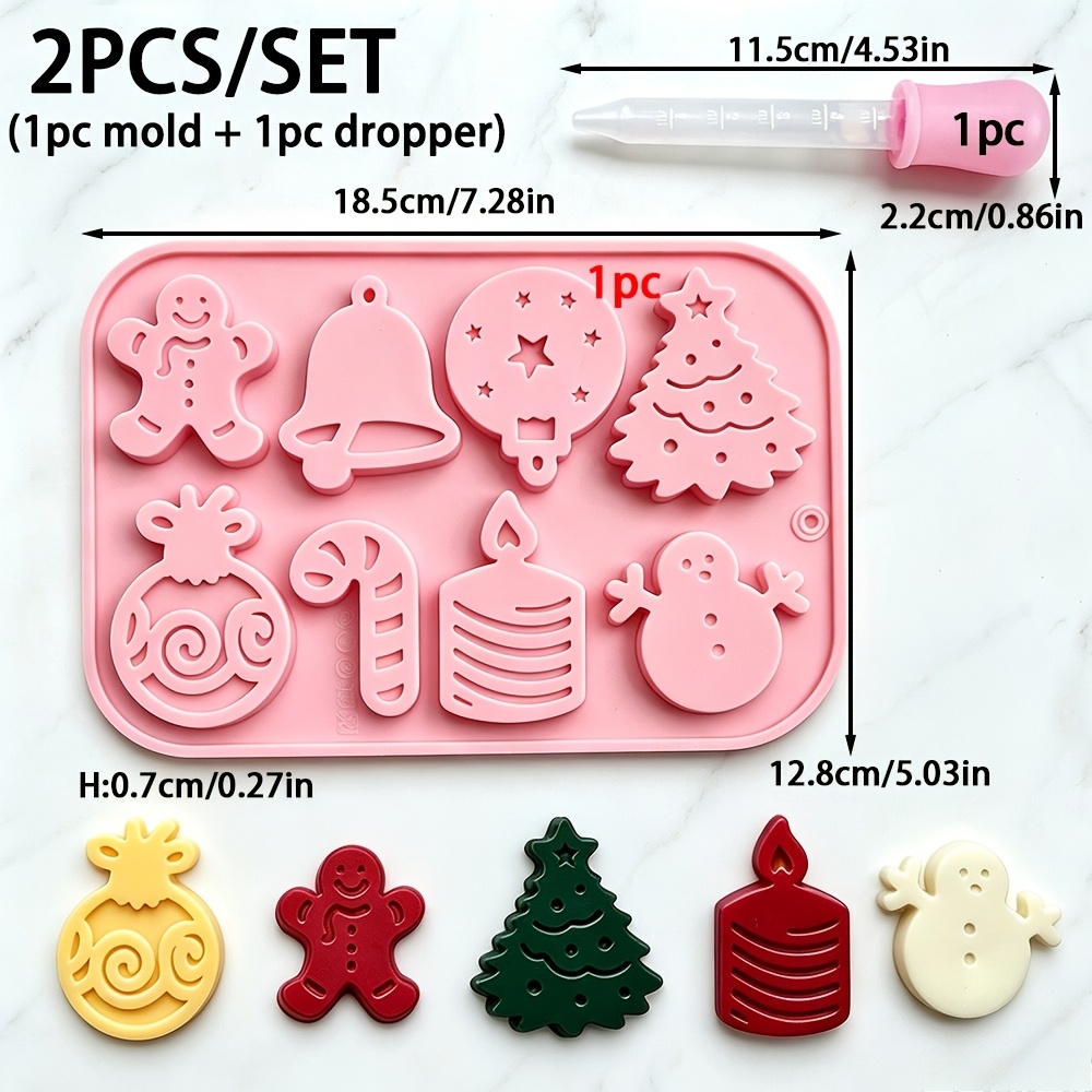 TEMU 2pcs Candle Making Tools 1pc 8-cavity Christmas Silicone Candle Mold And 1pc Silicone Dropper Gingerbread Man Cane Shape Soap Mold Cute Snowman