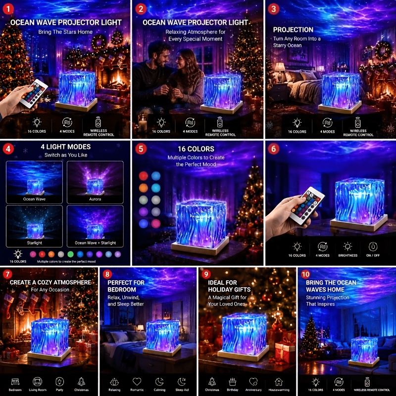 Image of Remote-controlled 16-color Adjustable Aurora Projection Lamp, Style Led Light And Shadow Projector, Dynamic Projection Walls And Ceilings, Suitable For Home Soft Decoration And Desktop Lighting