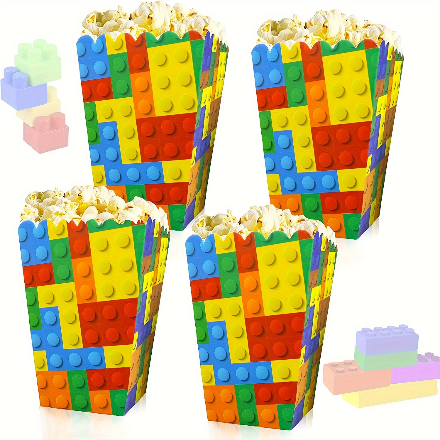 

12-piece Building Blocks Themed Party Popcorn & Candy Boxes - Perfect For Birthday, Game Night Decorations