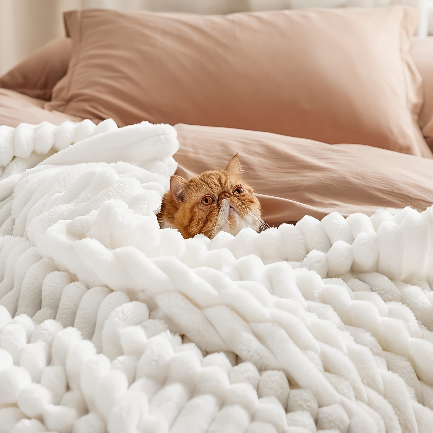 Bubble Fleece Throw Blanket - Solid Color, For Couch, Office, Bed, Camping & Travel - Versatile Gift Fluffy Blanket Comforter Blanket