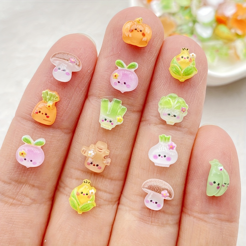 

50/100pcs Resin Cute Vegetable Mini Cartoon Simulation Mushroom, Cabbage, , Corn Nail Art Decorations, Suitable For Women And Girls - Cute Nail Accessories