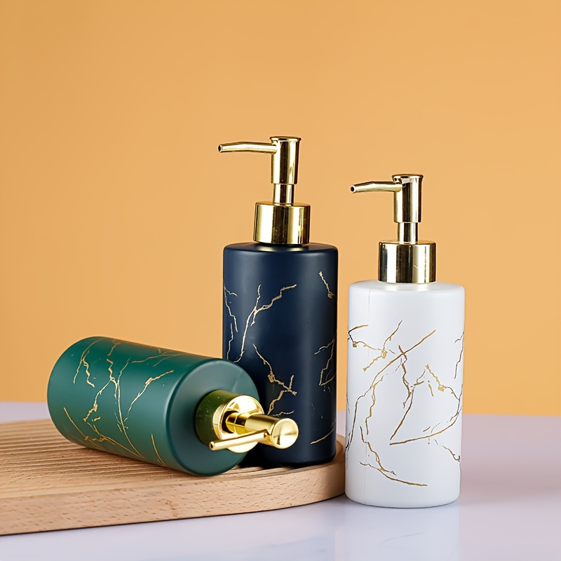 

1pc Marble Pattern Soap Dispenser, Resin Refillable Liquid Hand Pump Bottles For Bathroom, Shampoo & Shower Gel, Lotion Container, Elegant Design With Pump, 320ml