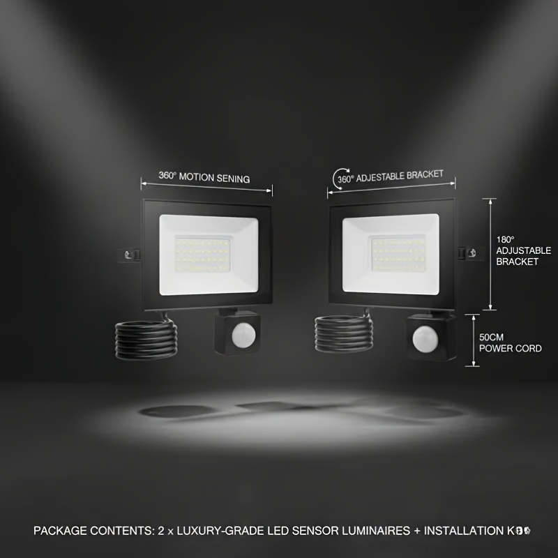 TEMU 2-pack 30w Led Motion Sensor Indoor Security Light | 6500k Cold White, Frameless Design, 180° Human Detection, 360° Rotating Pir Sensor, 50cm