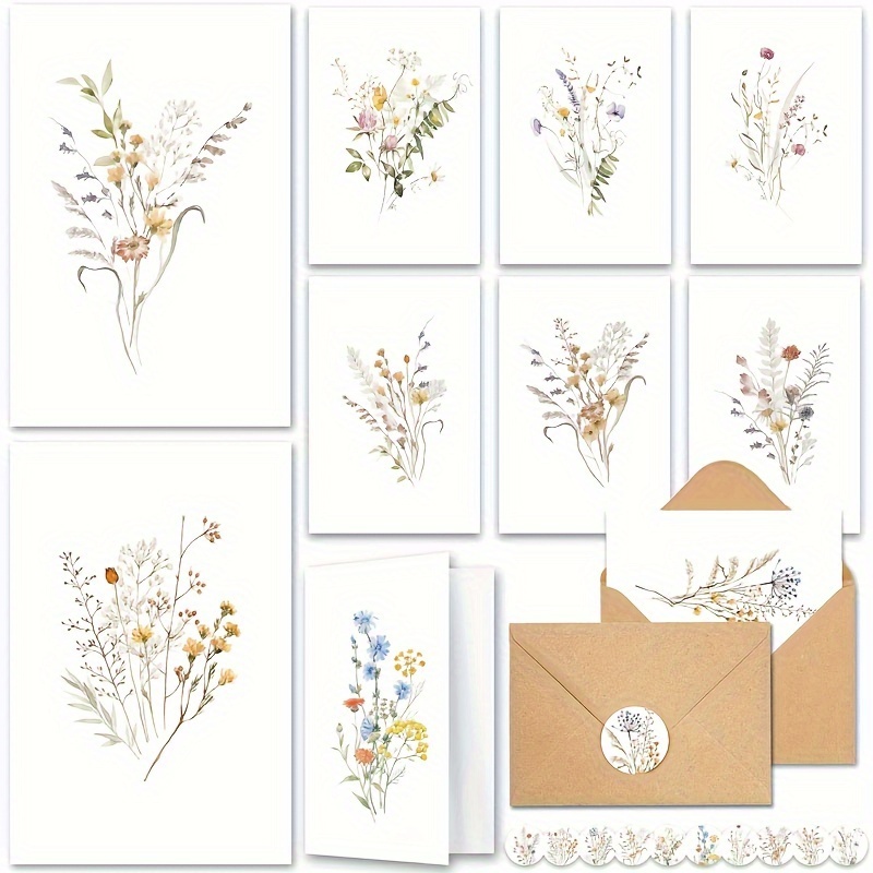 

20/50 Watercolor Wildflower Blank Greeting Cards With Envelopes And Matching Stickers - Suitable For All Occasions: Proposals, Weddings, Birthdays, Anniversaries, Graduations, Festivals