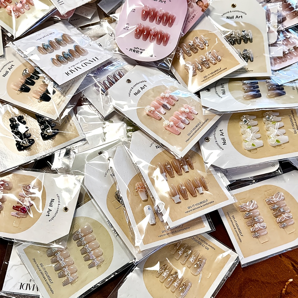 20pcs 2boxes nail art random assortment short nails medium long nails long nails french style nails almond nails square nails y2k nails red blue black white purple multi   nails fashionable and minimalist nail sticker set