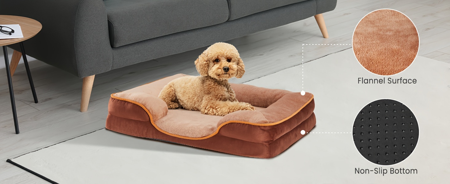 hundeseng plys ortopædisk hundeseng med memory foam-sofa og aftagelig, nem at tage af, egnet til hunde i alle størrelser, skummåtte til komfortabel søvn, brun grå Produktdetaljer 3