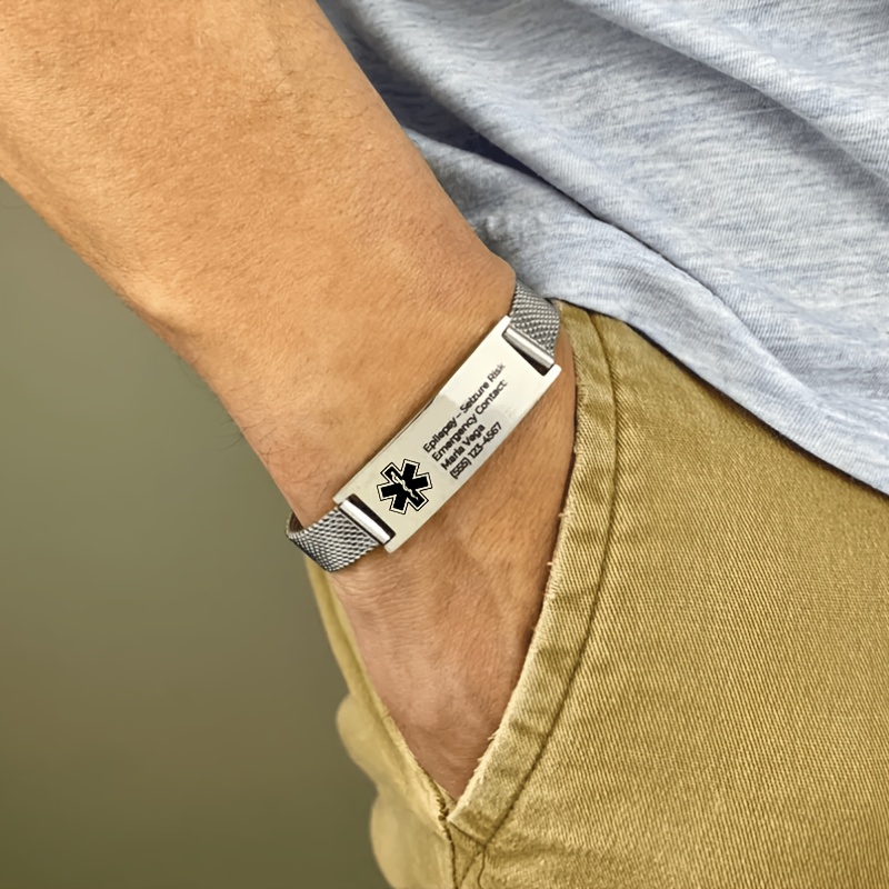Custom Stainless Steel Body Alert Bracelet, Personalized Safety Gift
