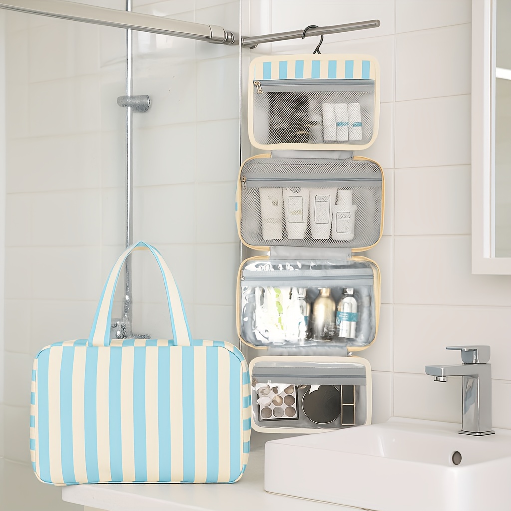 Women s   Hanging Toiletry & Cosmetic Organizer Bag with Hanging Hook - High   Storage with Multiple Compartments, Pastel & Vibrant Colors (Pink, Blue, Green, White, Black) - Durable Portable Organizer for Travel Essentials, Gym, Daily Use