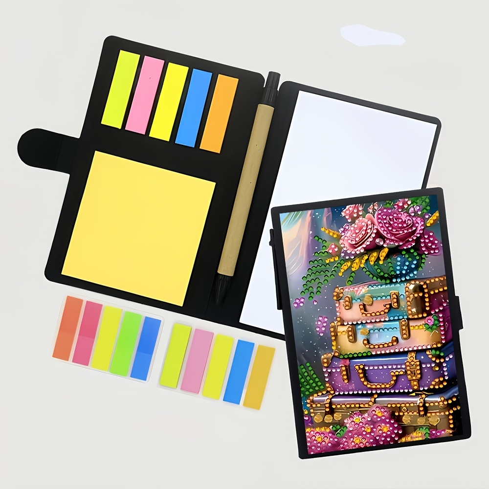 TEMU Bloc-notes adhésif de peinture diamant avec motif de valises empilées vintage, bloc-notes créatif à thème de voyage floral avec incrustations de