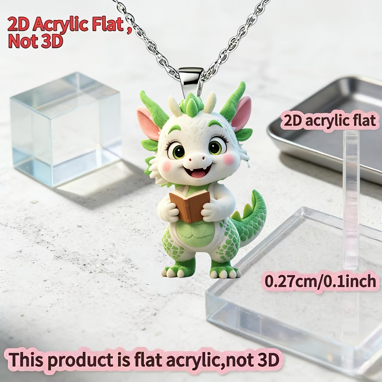 Y-Shaped Women's Necklace with Cute Dragon & Book Pendant
