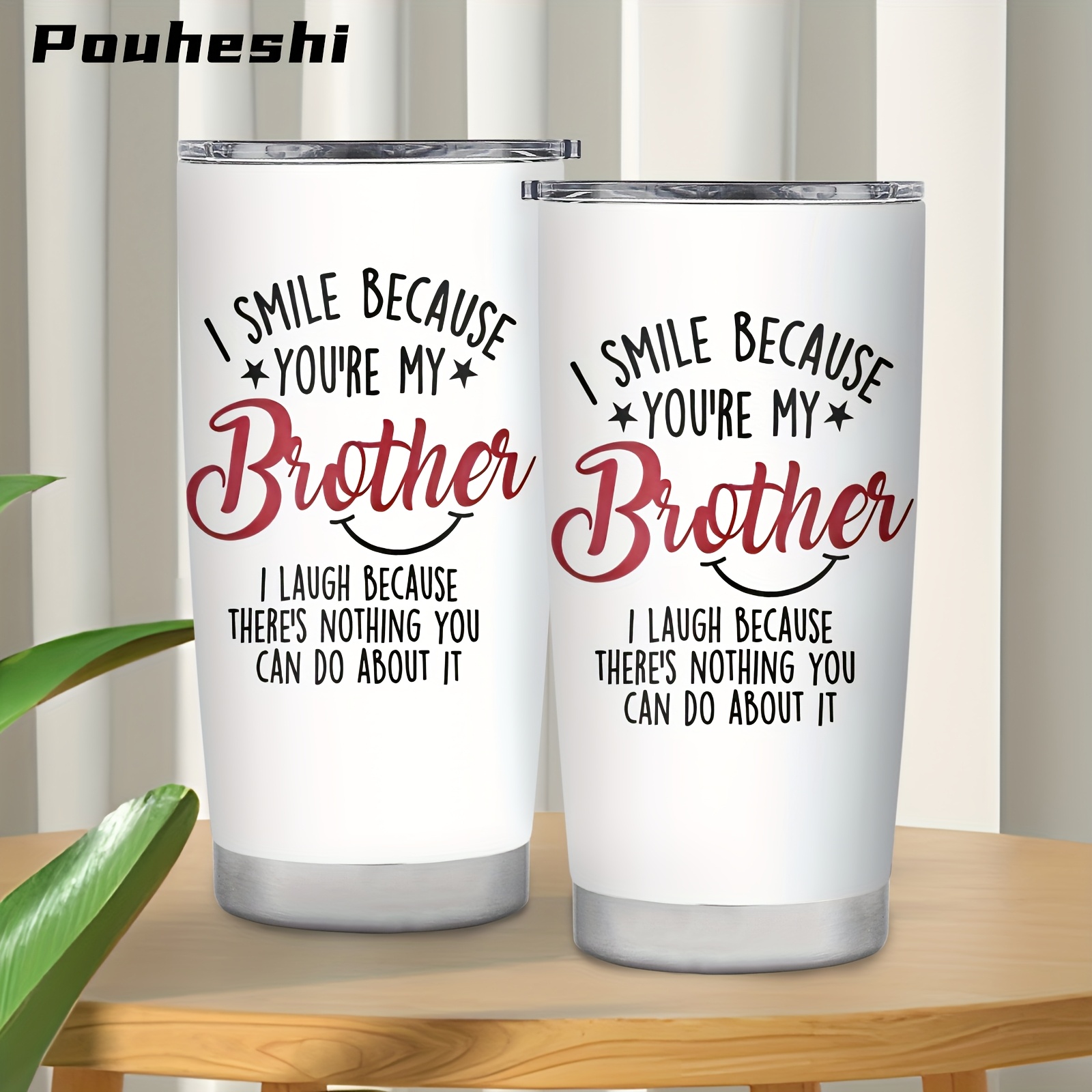 TEMU 1pc Of A 20oz Water Cup Featuring A For Brother Theme, Designed For Direct Drinking With Options For A Straw Or Direct Sipping. It Has A Sliding