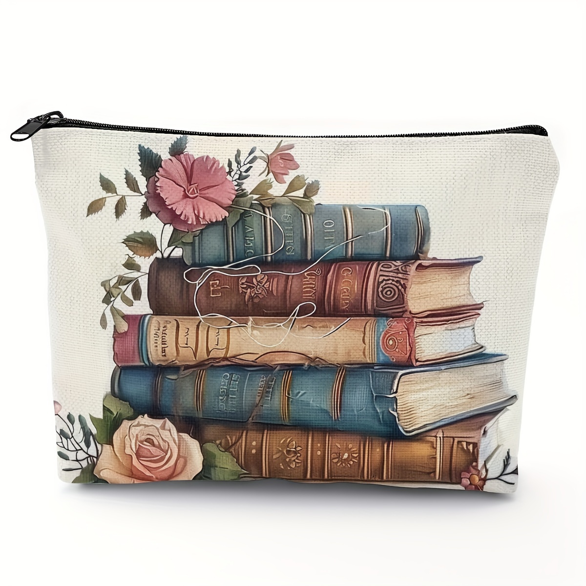 

Sleek, Chic Book-themed Zippered Cosmetic Bag For Her - Lightweight, Travel Pouch With Polyester, 5.51 X 8.66 Inches