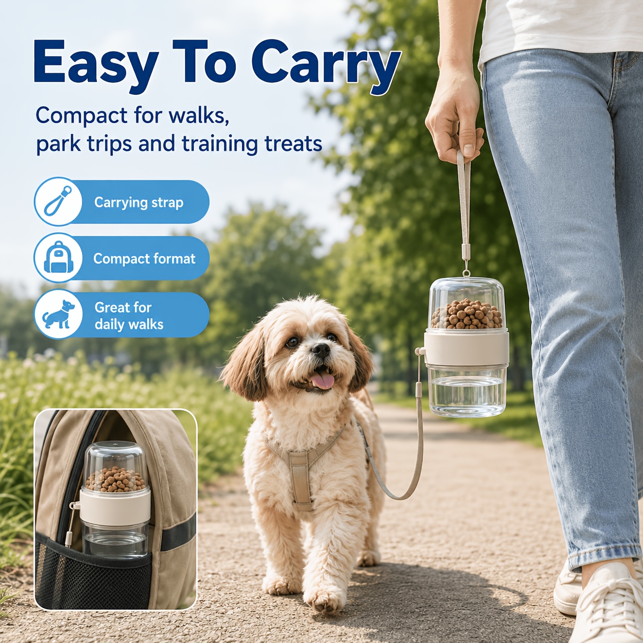 2-In-1 Portable Pet Food and Water Container, Travel Feeding Cup