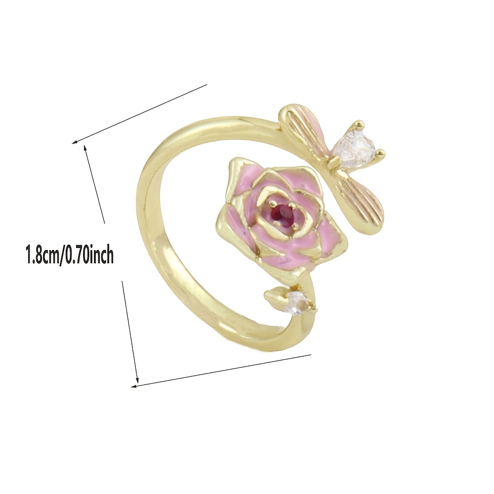 Copper Enamel Floral-shaped Open-end Women's Ring for Stacking