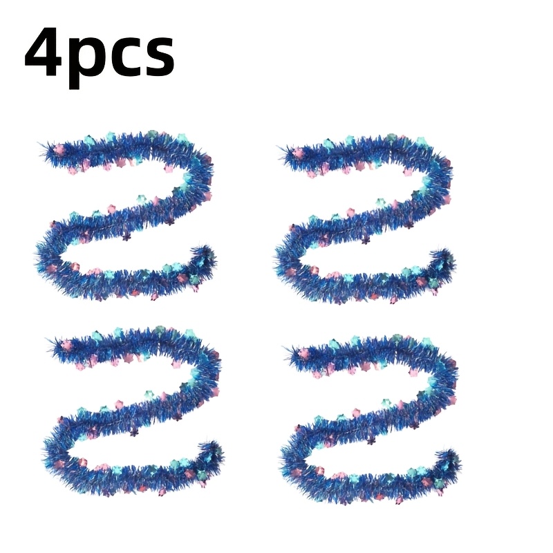 TEMU 4pcs Snowflake Blue Tinsel Garland, 314.96 Inches Of High-quality New Metal Foil Decoration, Soft Material, Elegant Holiday Ornament, Suitable