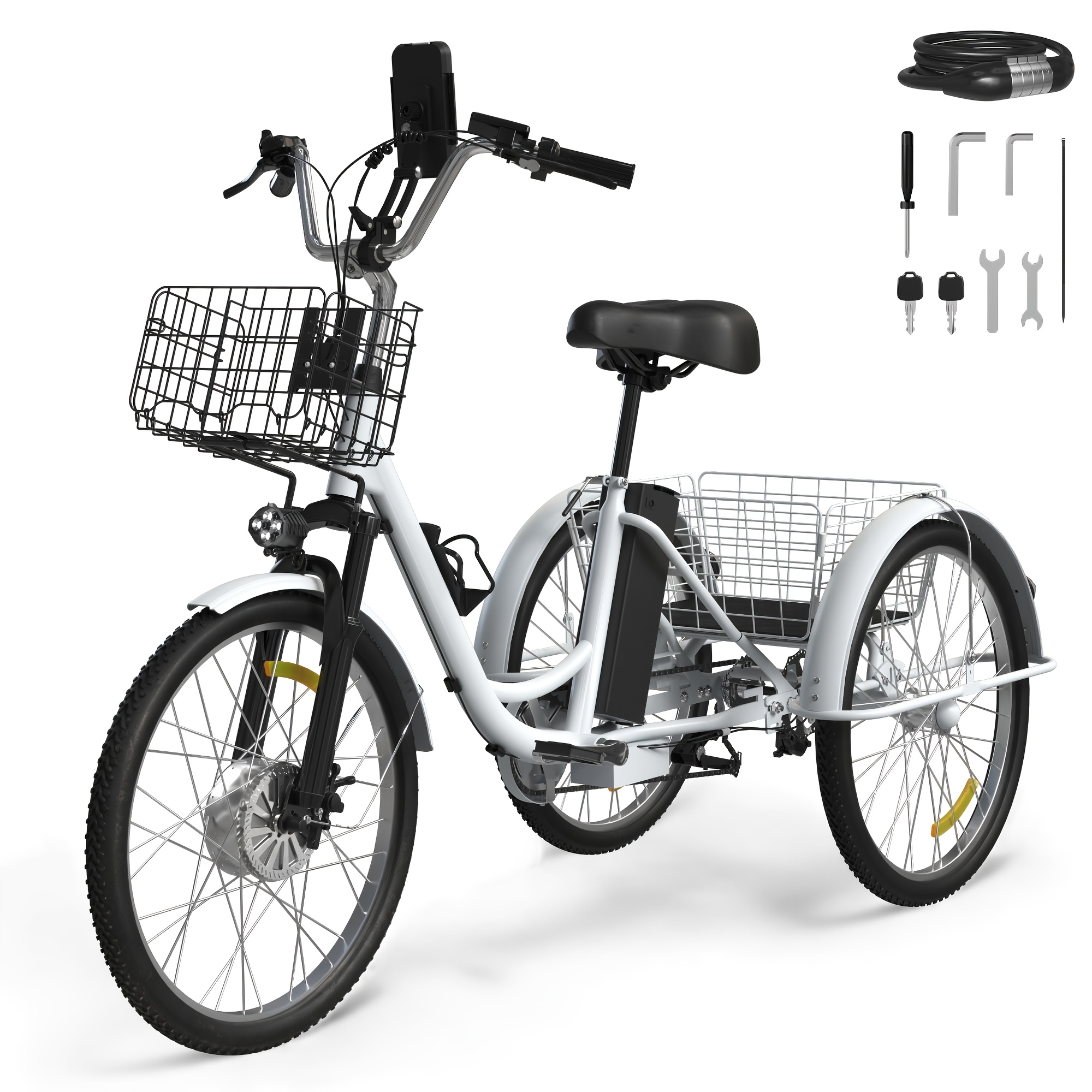 TEMU Adult , 350w 19mph, 3-wheel Electric Bikes With Larger Storage Space, Includes Front And Rear Baskets
