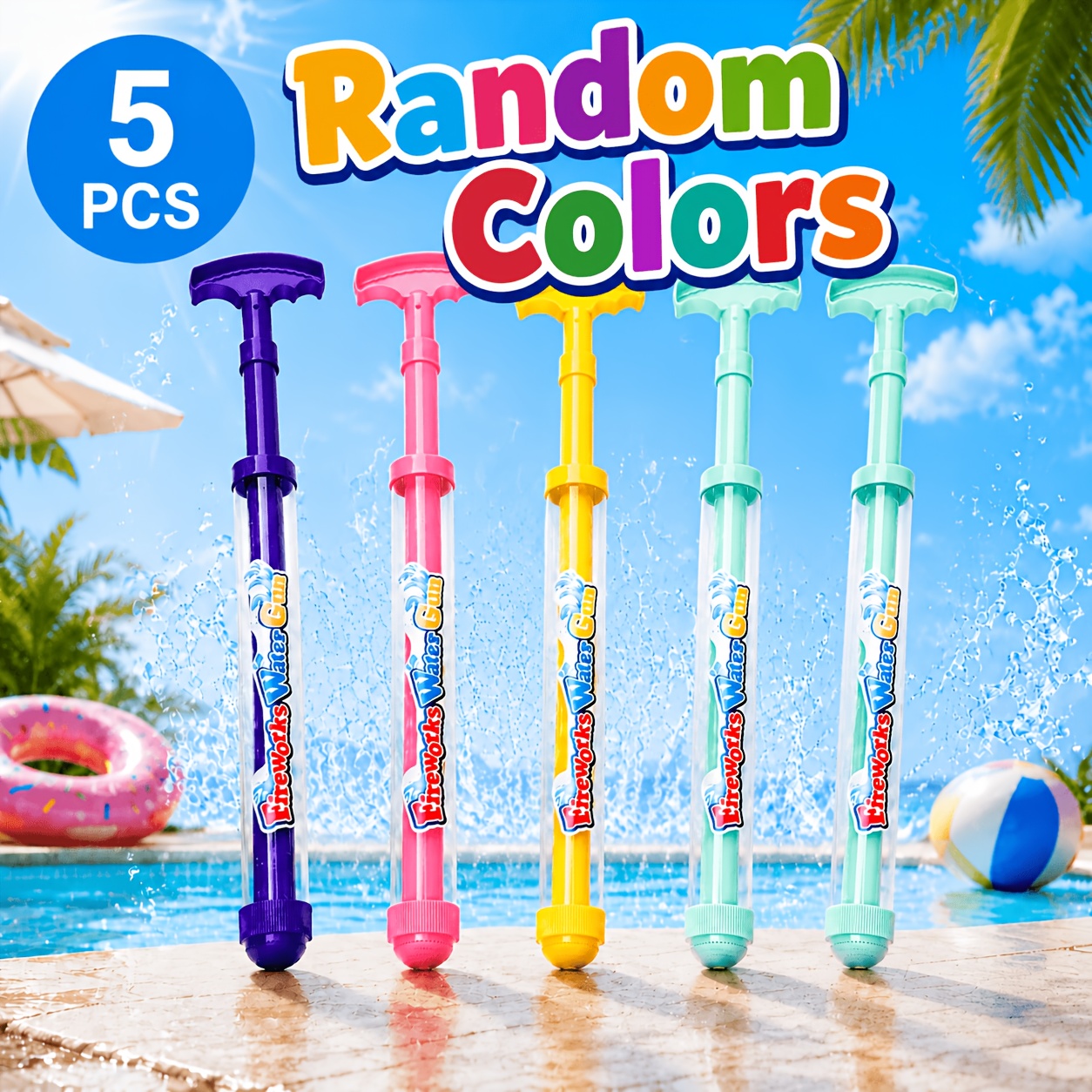 5pcs Firework Water Guns, Holiday Party Supplies, Kids' Water Guns, Transparent Water Shooting Toys, Suitable For Pool And Random Color