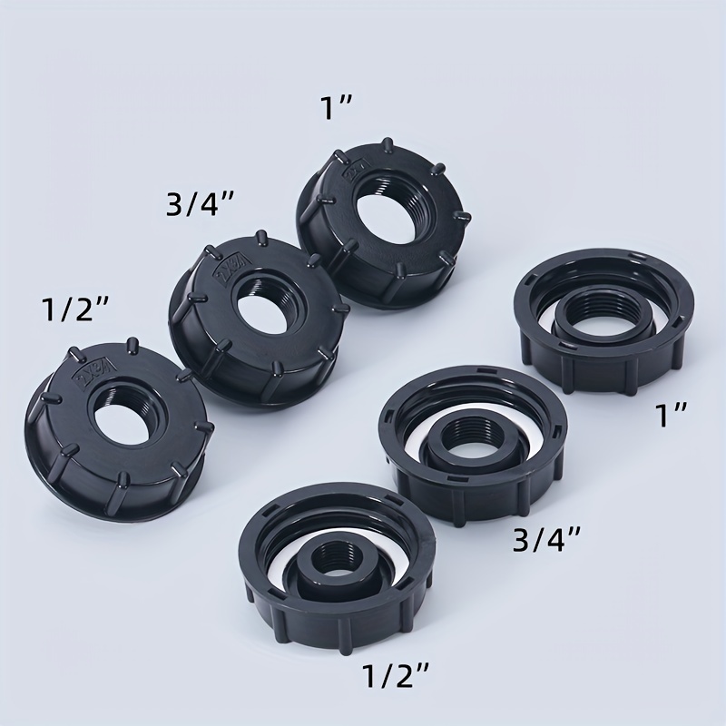 

1pc Ibc Tote Tank Adapter Set, Plastic Valve Fittings With 1/2", 3/4", 1" Sizes, Coarse To Fine Thread Converter For Ton Barrel Outlets, Black, Durable Construction