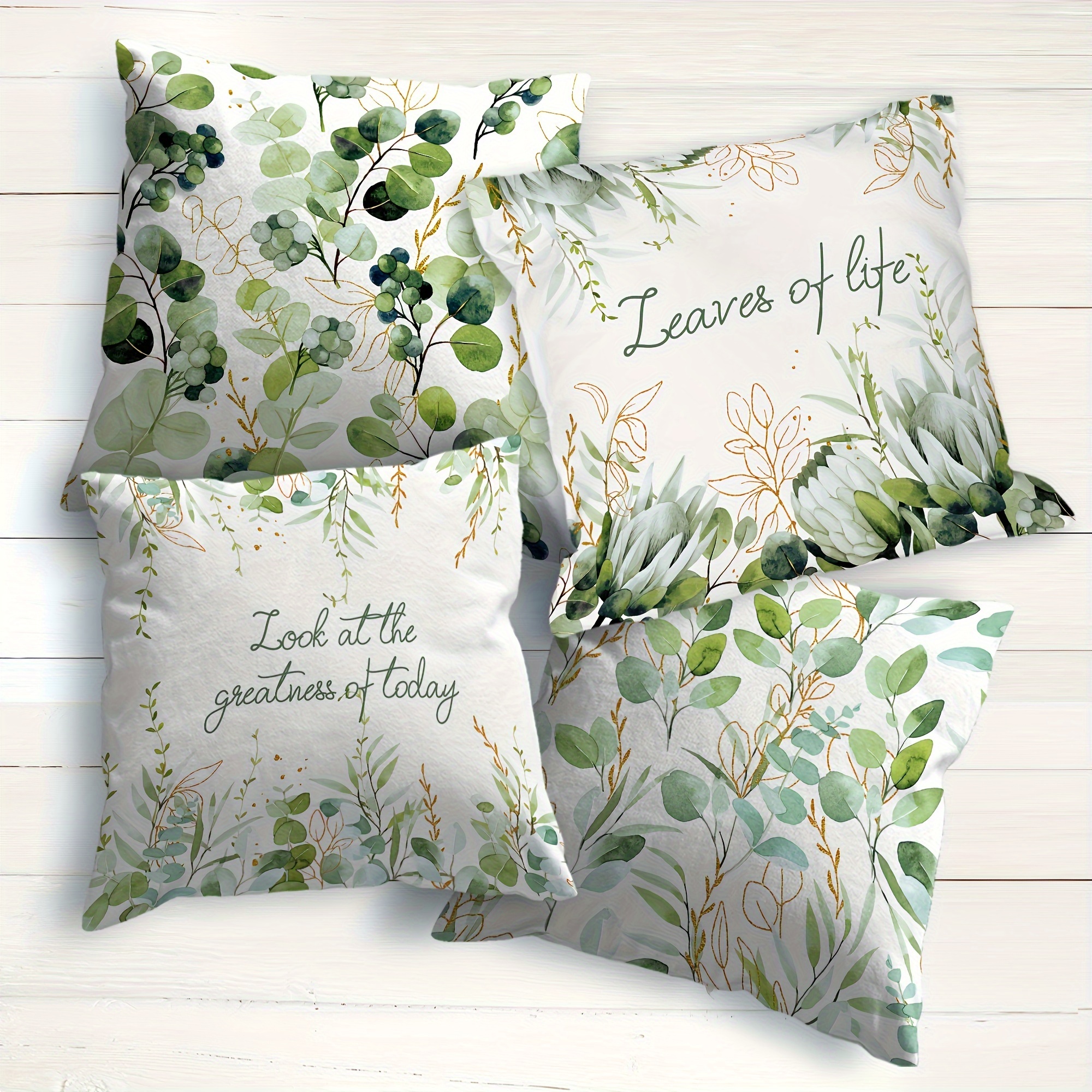

Set Of 4 Waterproof Twill Throw Pillow Covers - Rustic Floral & Leaf Design, Zip Closure, Machine Washable - Perfect For Patio, Garden Furniture, And Home Decor - 18x18 Inches