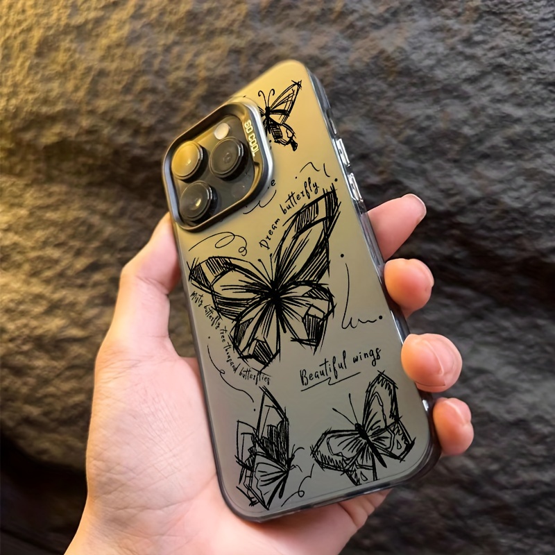 

sleek Design" Chic Butterfly Sketch Phone Case - Durable, Anti-drop Protection For Iphone 7/8/x/xs To 15 Series - Stylish Tpu Cover