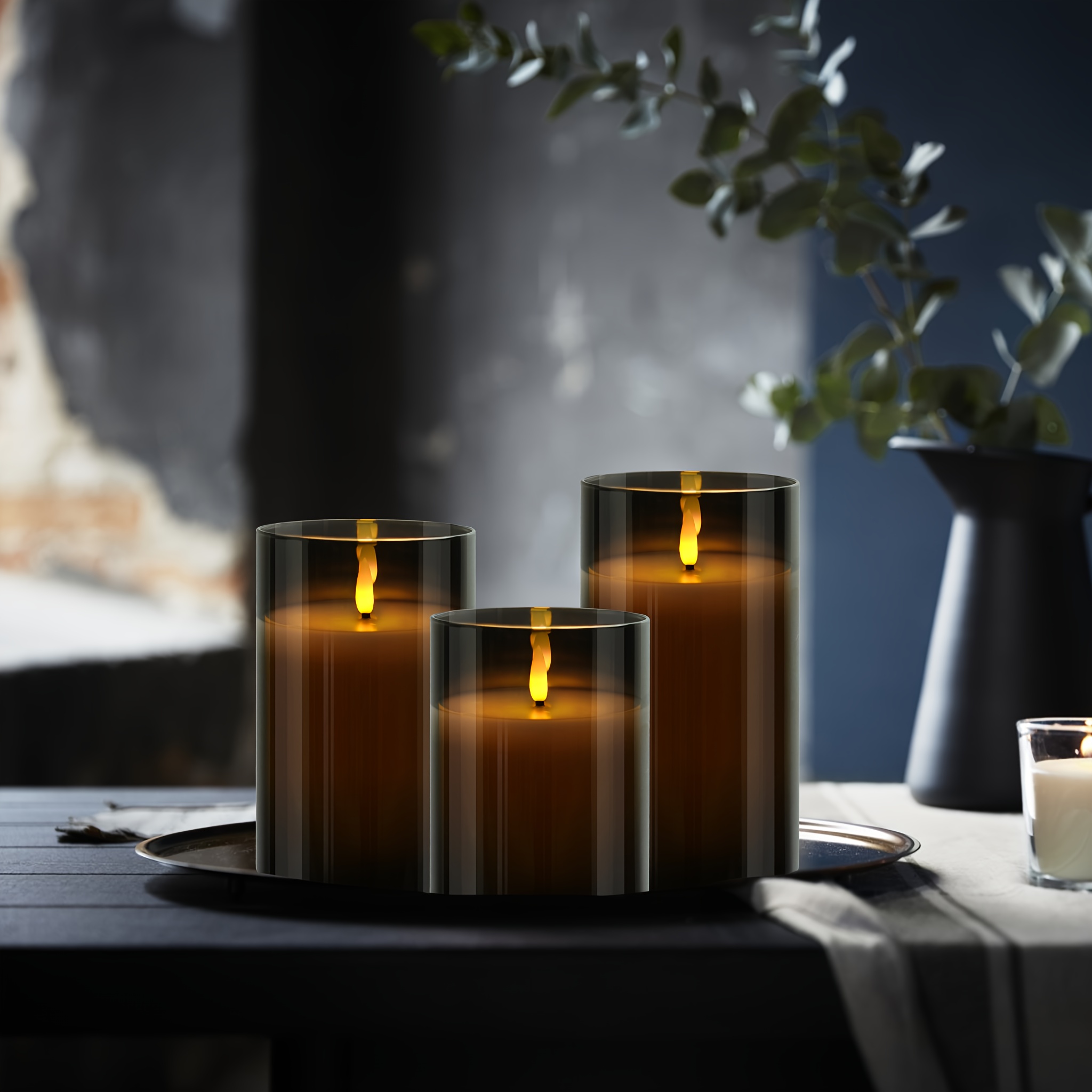 3 stuks Vlamloze LED Kaarsen met Afstandsbediening - Realistische Flikkerende Beweging, Instelbare Helderheid, Ideaal voor Romantische Diners & Huisdecoratie, Werkt op Batterijen (Batterijen Niet Inbegrepen) - Elegante Ronde Kaarsvorm, Kaarsen Decoratief