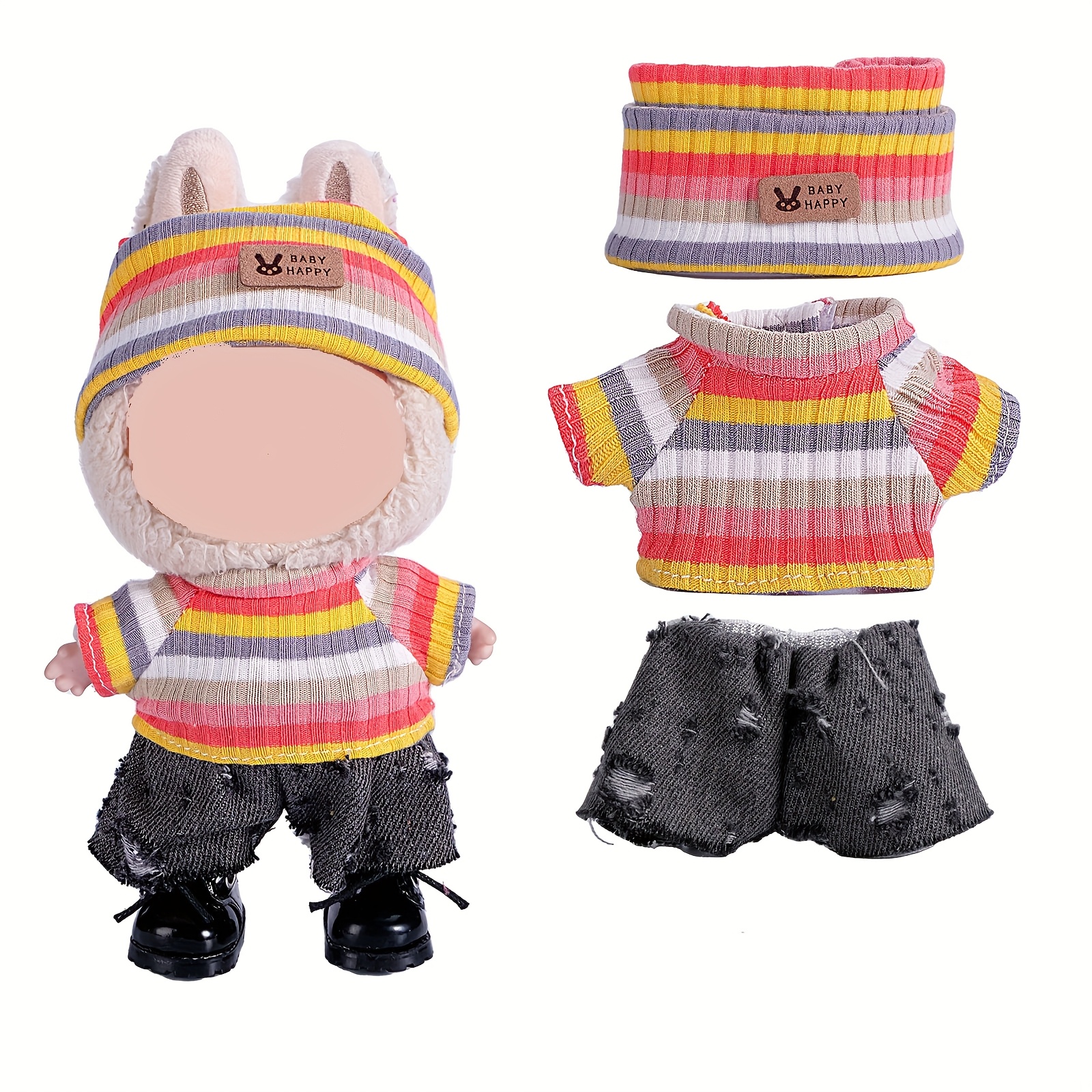Ropa Muñecas 17cm 5 Piezas Conjunto Ropa Para Muñecas 17 Cm - 5 Piezas (Vestido, Sombrero, Bolso, Gafas, Vaqueros) - Hilo Marrón