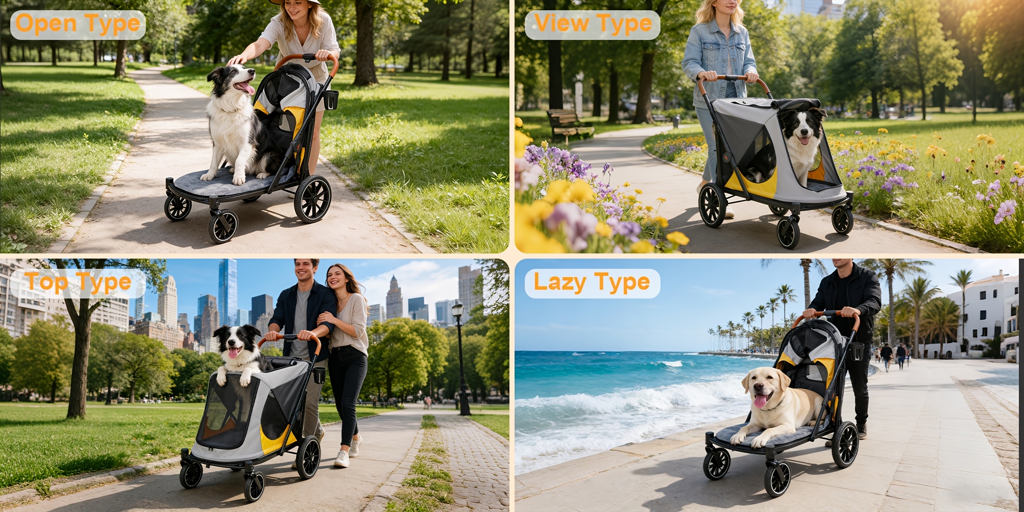 Large Dog Stroller with 4 Wheels: Foldable Pet Stroller for Medium Large Dogs Up to 42Kg, Dual Entry Pet Stroller with Mesh Windows, Storage Pocket, Cup Holder And Brake System, 86X65.5X102 Cm