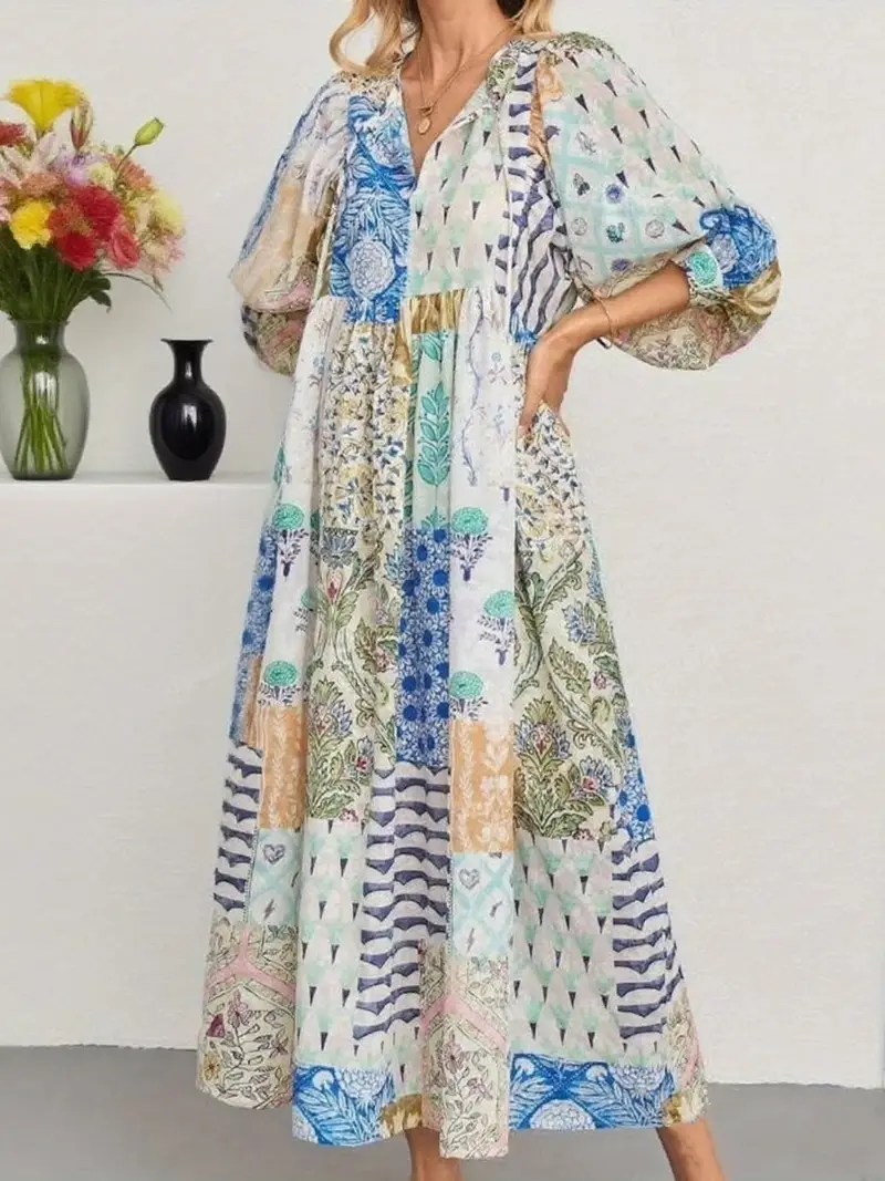 flowy beach dresses with sleeves Womens Summer Dresses Flutter Sleeve A Line Floral High Waist Midi Dress V Neck Smocked Waist Flowy Dress Beach Dress Resorts Outfits, Green