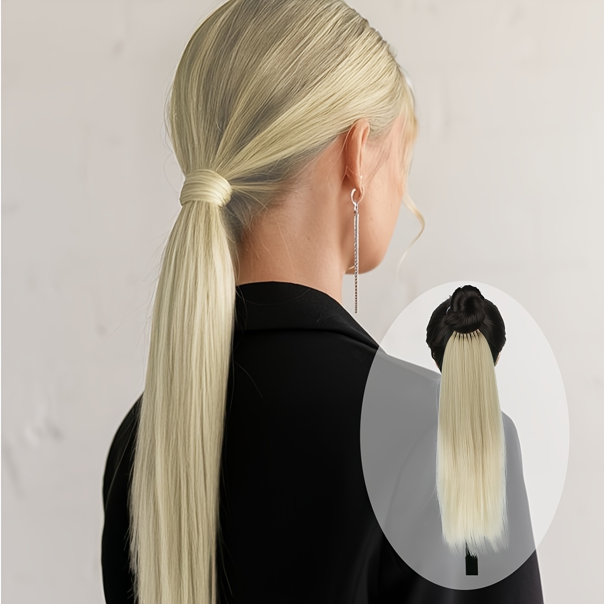 TEMU 16-inch Ponytail Hair Extensions, Multi-functional Elastic Band, Blonde Light Brown Ponytail, Heat-resistant Hair Extensions For Women, Long