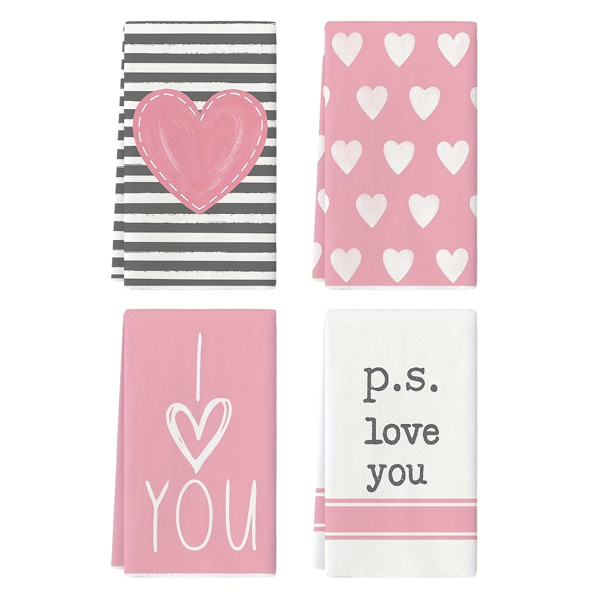 

Lot de 4 Torchons de & Rose à Rayures Cœur 'Je T'aime' pour la Saint-Valentin - 24x16" Chiffons en Polyester Absorbants, Parfaits pour la Décoration de Mariage de Ferme