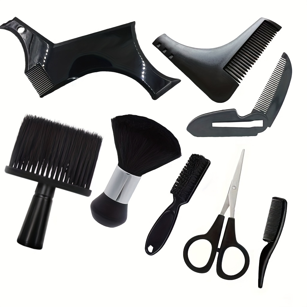 Image of 8pcs Beard Grooming Kit, Including A Folding Comb, Hair Cutting Comb, Hair Brush, And Multifunctional Tools For Cutting, Trimming, And Styling Hair And Beards