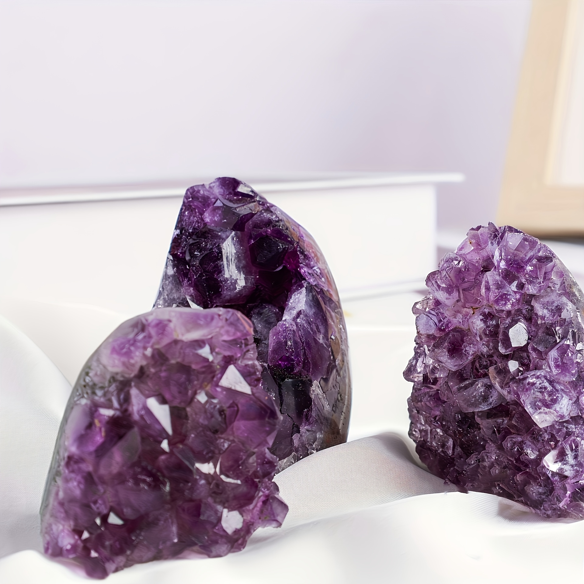 TEMU Authentic Amethyst Cluster - Vibrant Mineral Specimen For Reiki, Meditation & Decor - Natural Geode Stone, Unique Spiritual Gift For Family &