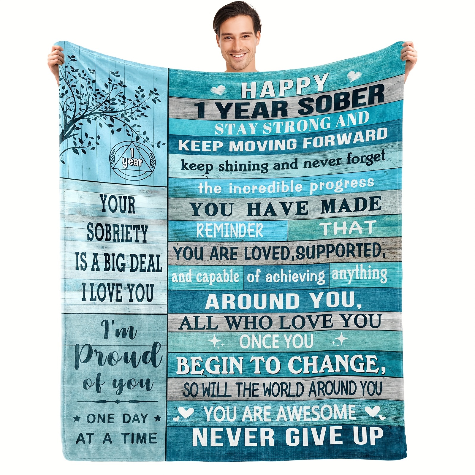 

Inspirational Sobriety Celebration Throw Blanket - Contemporary 1 Year Strong Sober Motivational Gift, Encouraging Recovery Flannel Blanket For , , All - 1pc