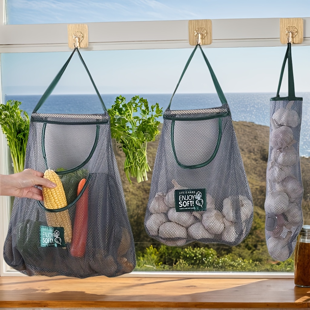 

Reusable Hanging Storage Mesh Bags - Kitchen Organizer