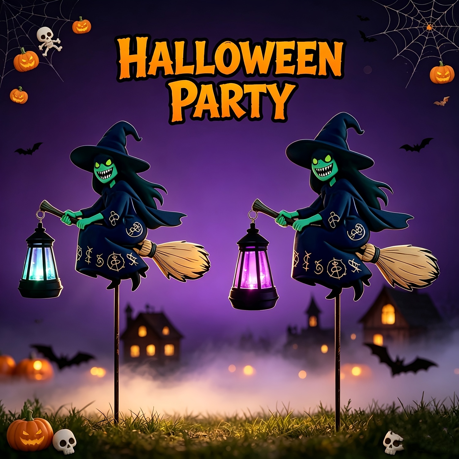 Image of 2pcs Solar Garden Lights, Halloween Outdoor Decorations, Iron Witch Hanging Lantern, Outdoor Statue Light, For Lawn, Patio, Garden, Porch, Fence, Party Decor & Gift