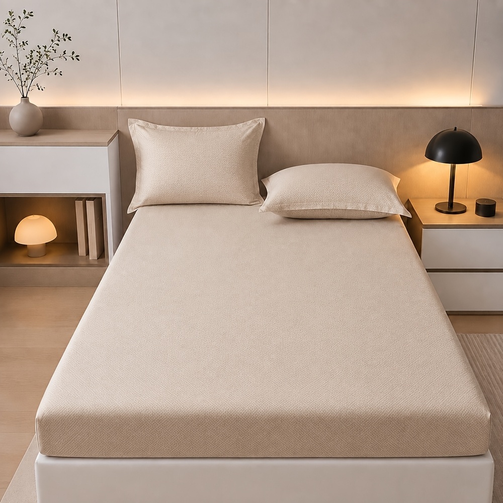 Image of Local Bed 2/3pcs Solid Color Brushed Embossed Friendly Bedroom Fitted Sheet 1 Fitted Sheet And 1/2 Pillowcases In Multiple Colors 15 To 25 Cm Tall Easy And Durable Machine Washable