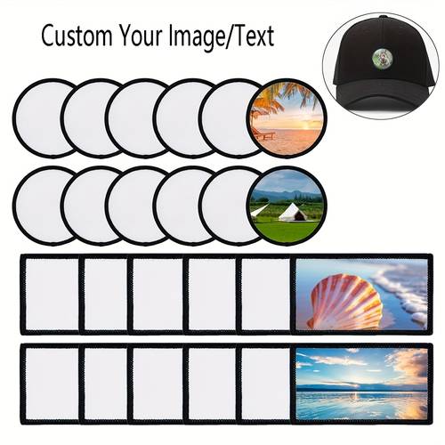 12pcs 24pcs customizable heat transfer iron on patches polyester badges for hats shoes bags apparel personalized text image sew on patches hat embellishments decorative appliques custom apparel makers