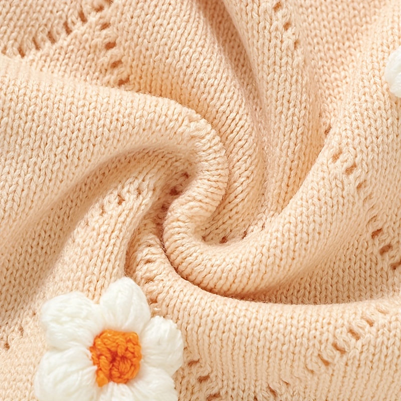 Cute Hand-Knitted Children's Blanket with Small Flower Design