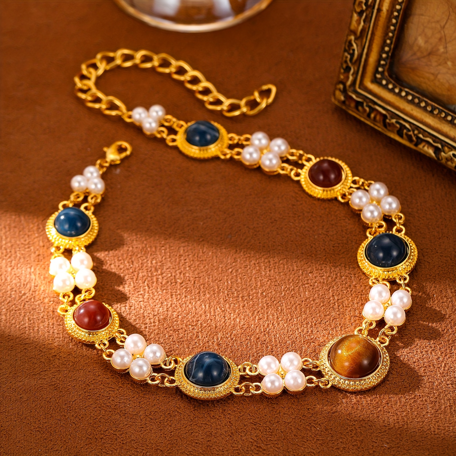 TEMU 1pc & Necklace Suitable For Weddings, Parties, Saudi National Day Gifts - Ethnic With -looking & Stone Beads, Elegant Accessory
