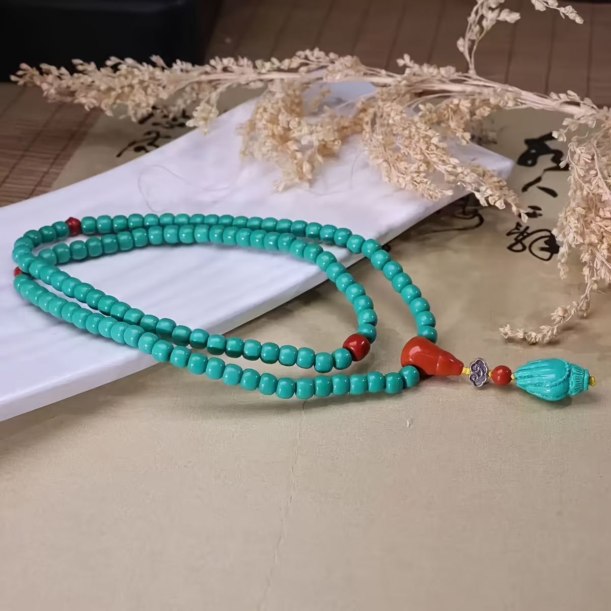 TEMU Collier de style moyen-oriental avec 108 perles de prière turquoise, idéal à choker ou chaîne de pull