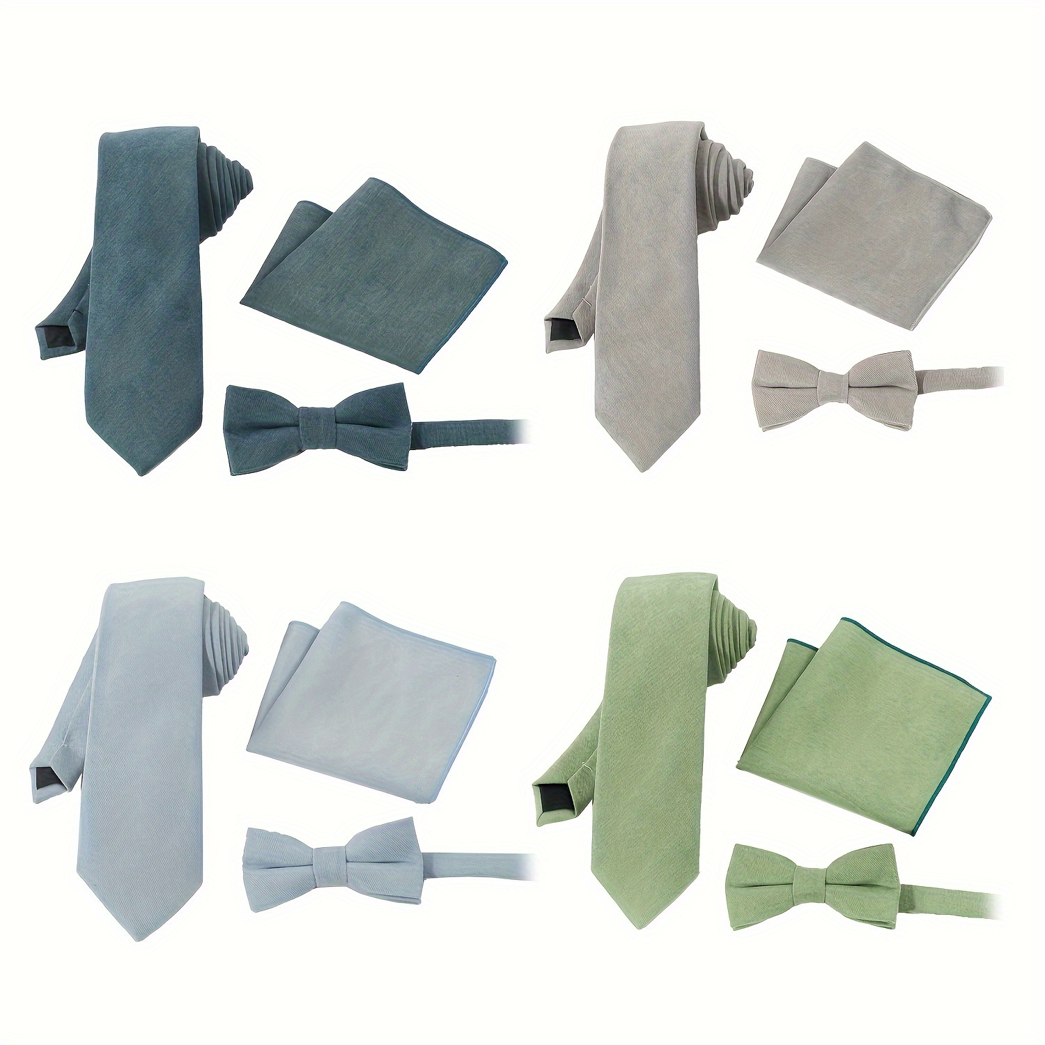 

3pcs Men's Plain Color Fashionable Necktie & Bow Tie & Pocket Square Set, Suitable For Business Banquet