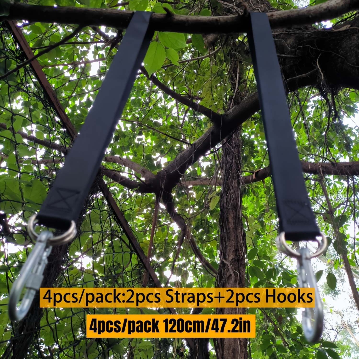 TEMU 4pcs/pack (strap X 2pcs And Hook X 2pcs) Heavy-duty Sling Set (60cm/120cm Optional), Adjustable Hammock With Metal , Suitable For All Swing