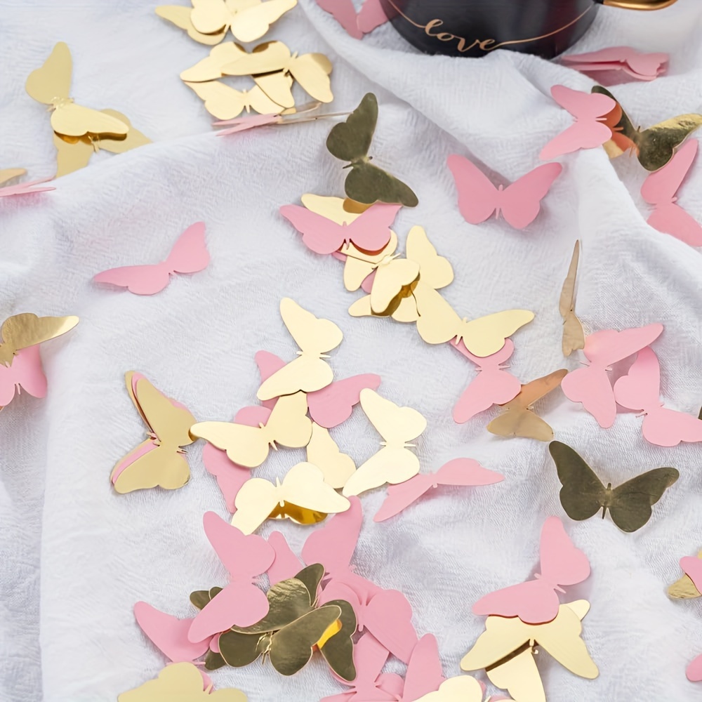 

100pcs Pink And Golden Butterfly Confetti - Paper Table Scatter Decorations For Wedding Birthday Party Celebrations, Suitable For Ages 14 & Up