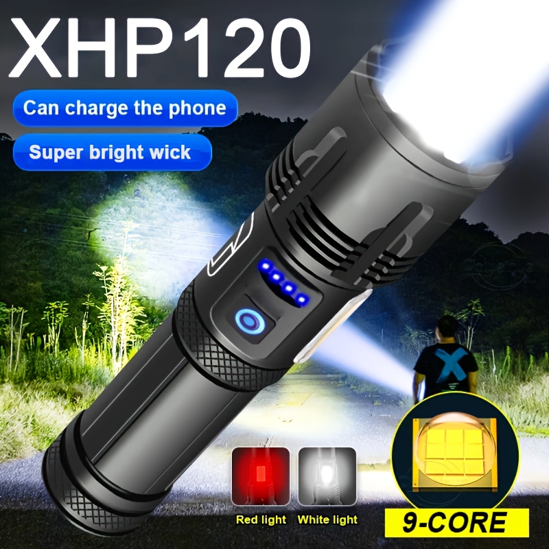 

1pc Super Xhp120 Powerful Led Flashlight, Xhp90 High Light, Rechargeable Tactical Flashlight, 18650 Usb Camping Lamps