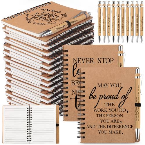 30 sets spiral notebooks sets thank you gifts inspirational journals with retractable bamboo pens bulk encouragement notepad for school teacher employee