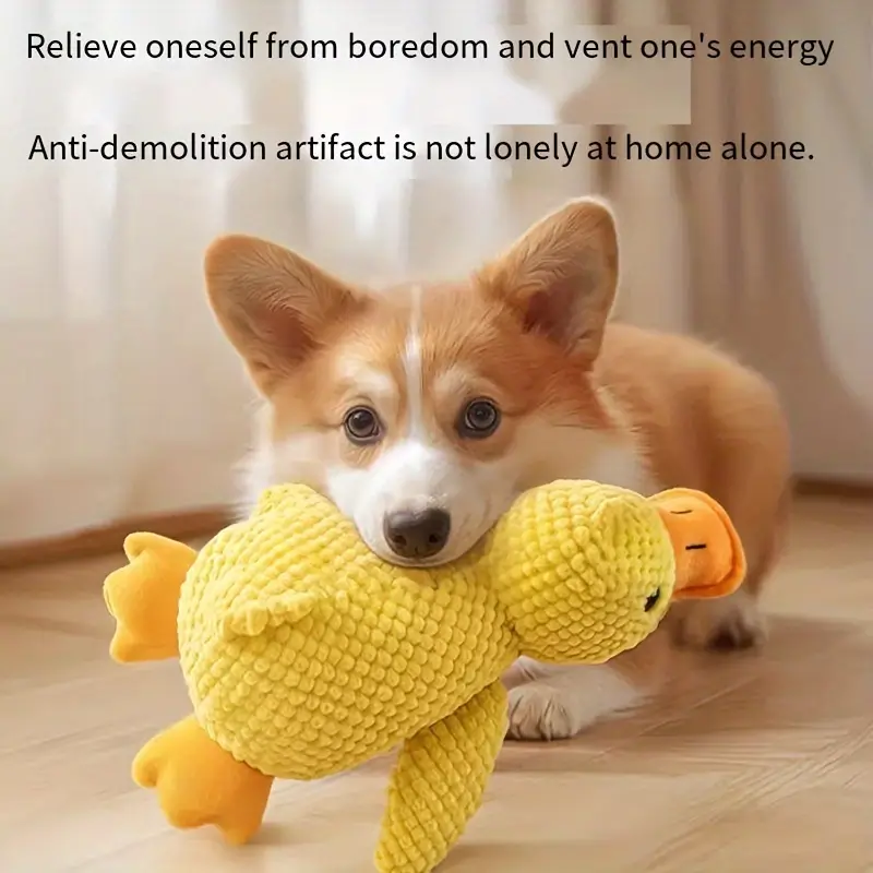 cartoon duck squeaky dog toy plush interactive pet chew toy no battery needed durable for small breeds puppy teething and playtime accessory details 3