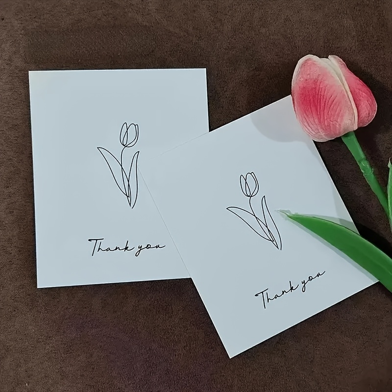 Image of 50pcs Of 4.33x3.54 Inch Tulip Design Thank You Cards, Versatile Gratitude Gift Cards Suitable For Weddings, Thanksgiving, Carnivals, Mother's Day, English Language, Made Of Paper Material