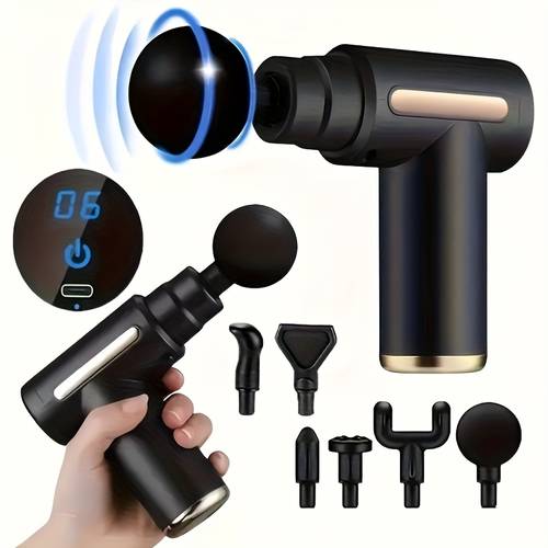 portable deep tissue massager usb rechargeable fascia gun muscle massage gun with 4 massage heads 6 speed mode adjustment silent motor for muscle and sports for back and neck full body massage